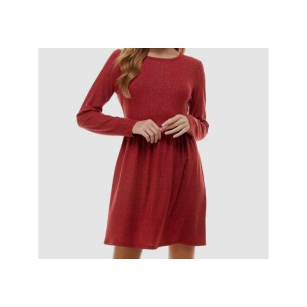 BEBOP Womens Stretch Pullover Long Sleeve Jewel Neck Short Party Baby Doll Dress